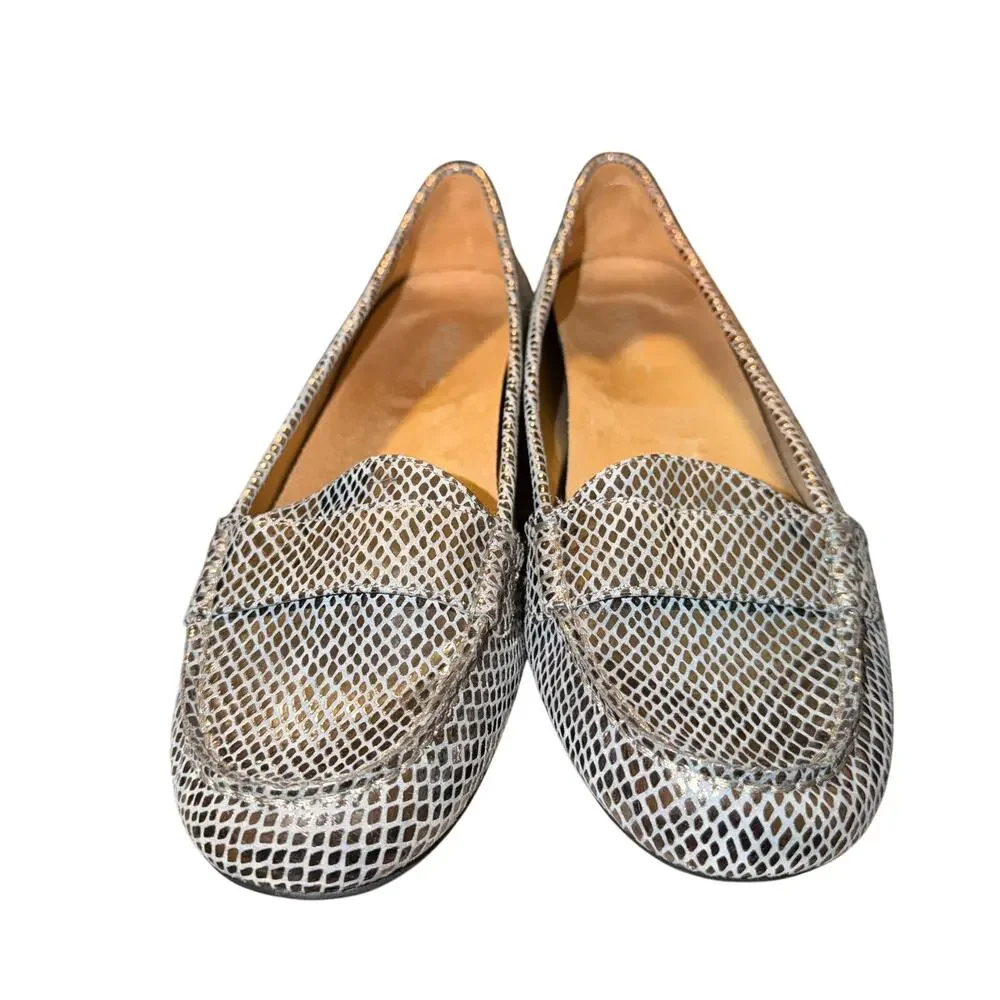 Vionic Larrun Loafers Women’s Sz 9.5 Silver Metallic Leather Snake Comfort Shoe